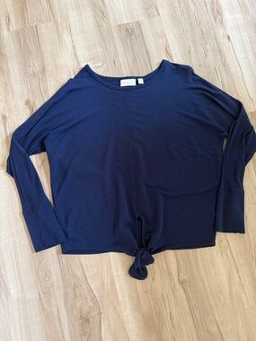 Lightweight Navy Tie-Front Long-Sleeve Top